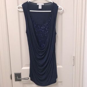 Sequin navy cowl neck top.